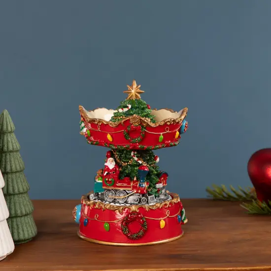 Northlight Santa on Train Musical Christmas Carousel - 6" - Red and Gold {1}
