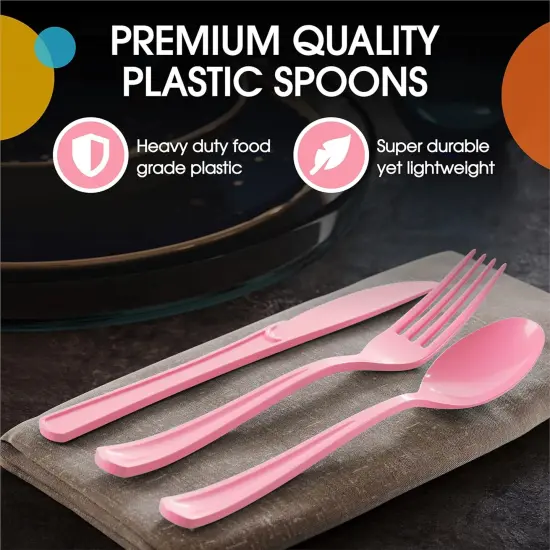 Pink Plastic Spoons 200 Pcs Pink Spoons Disposable Utensils Heavy Duty Plastic Cutlery Set Disposable Cutlery Sets Flatware Sets Silverware Set Party Supplies & Party Tableware Exquisite {4}