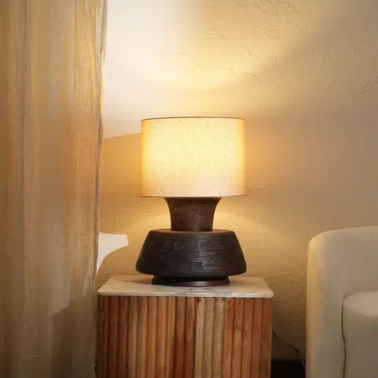 Handmade Artisanal Table Lamp with Solid Wood Base &ndash; 13" x 13" x 26.5" {1}
