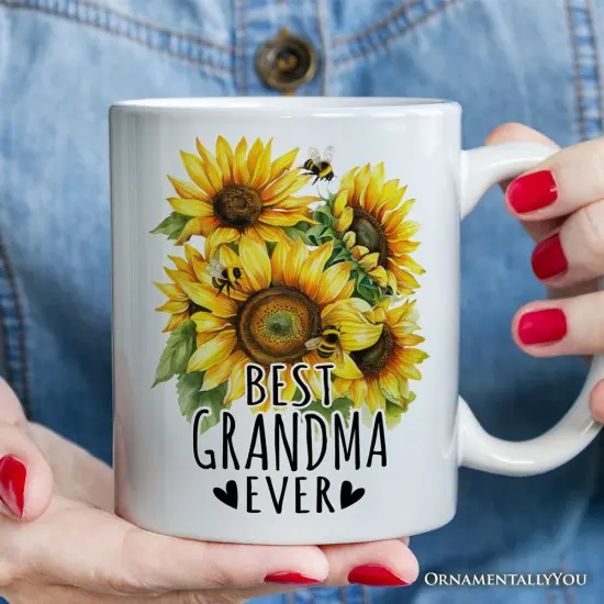 Best Grandma Ever Mug, Sunflower Grandmother Gift {2}