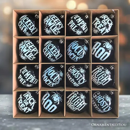 Ghastly Quotes Ornament Bauble Set of 16, Halloween Tree 3" Black and White Round Ball Decor {1}