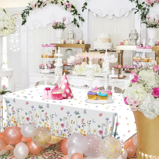 2Pcs Spring Floral Tablecloth Wildflowe {3}