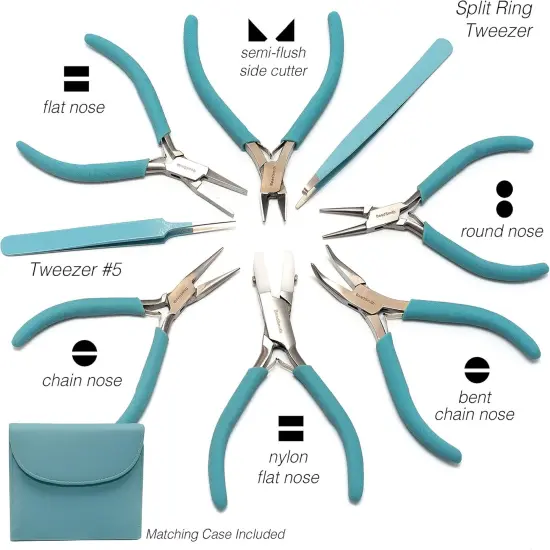 The Beadsmith Fashion Color Pliers &ndash; Slimline Color-Coordinated Tools &ndash; Matching Clutch in Beige &ndash; Jewelry Making Supply Kit to Create Necklaces, Bracelets, Earrings & More Light blue {3}