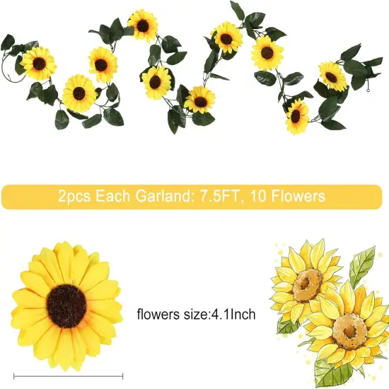 Sunflower Garlands Decor-2 Pack 7.5ft/Pcs Artificial Sunflower Vines Silk {2}