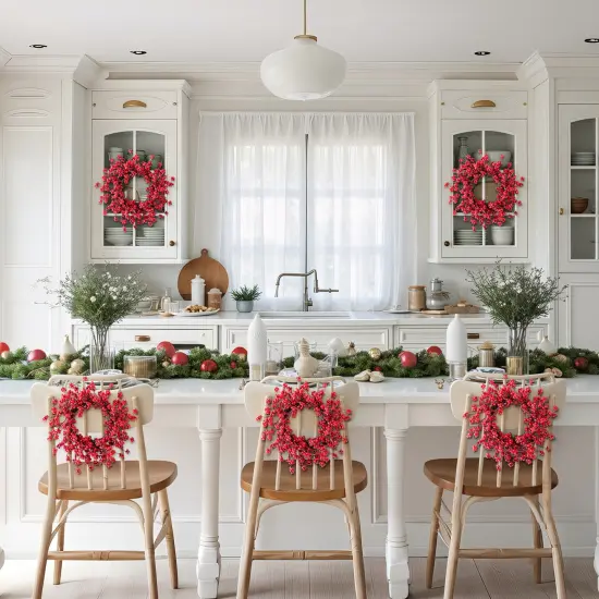 Set of 5 Christmas Red Berries 41"H Porch Tree & 6ft Garland & 25"D/14"D Wreath Set {2}