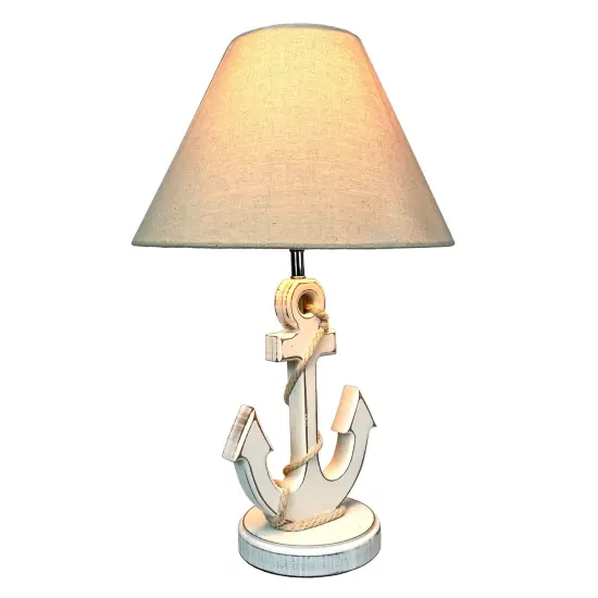 Coastal White Anchor Table Lamp 19" Nautical Beach Decor with Shade {1}