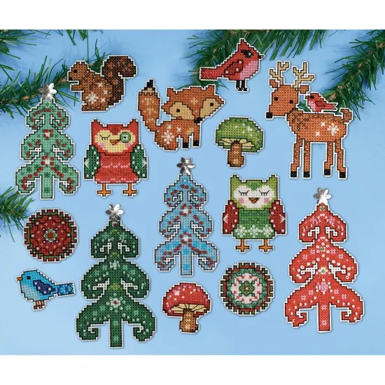 Design Works Plastic Canvas Ornament Kit 1" Set of 15-Woodland Friends {3}