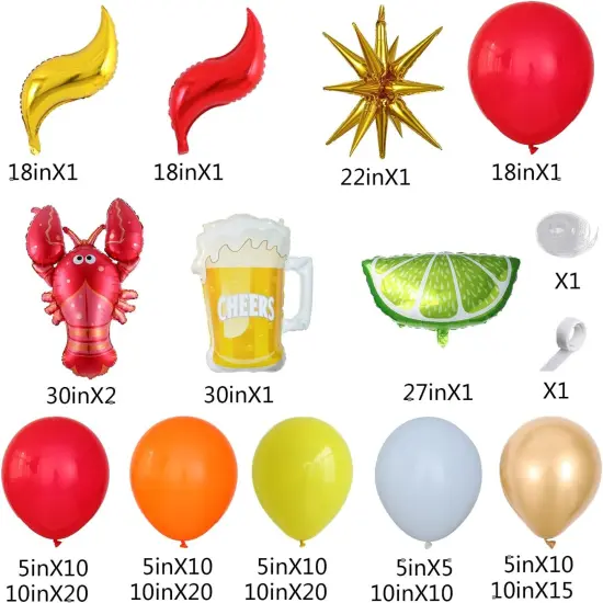 140Pcs Crawfish Foil Balloons Garland Arch Kit (Red Orange Yellow) {2}