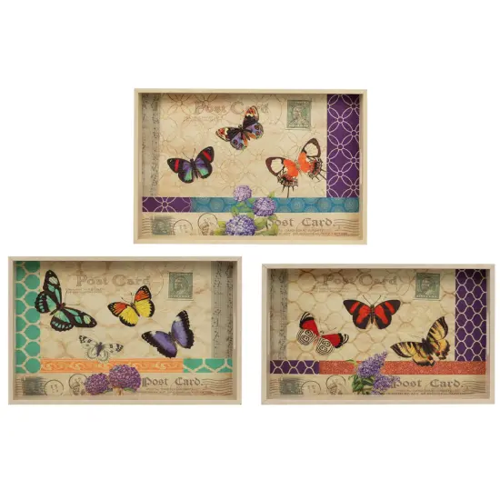 Northlight Butterfly Post Card Rectangular Serving Trays - 19" - Set of 3 Ivory {3}