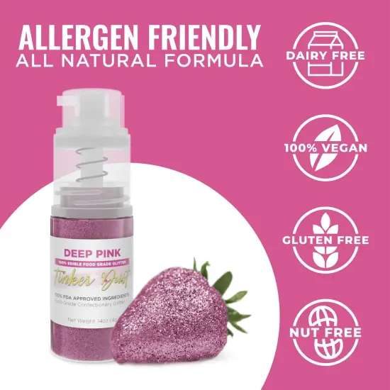 Bakell - Deep Pink Tinker Dust Edible Glitter (4g, 1x Spray Pump) for Food, Desserts, and Beverages! {3}