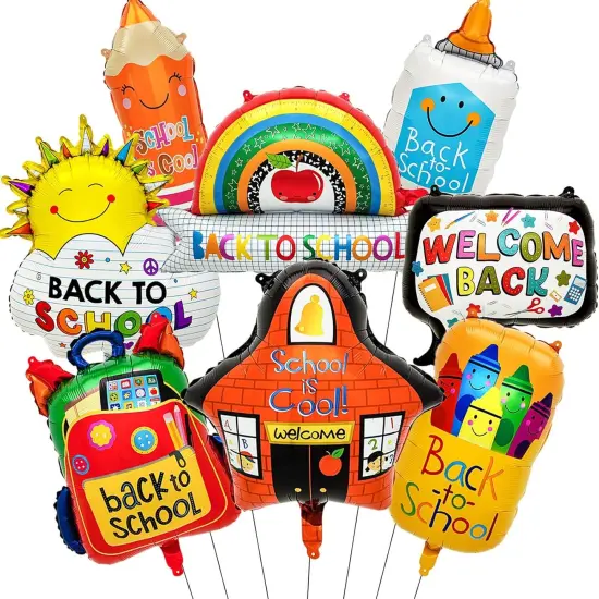 8PCS Back To School Balloons, Pencil Crayon School Bag Foil Balloons {1}