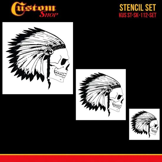 Custom Shop Airbrush Skeleton Skull Indian Chief Stencil Set (Skull Design #12 in 3 Scale Sizes) - Laser Cut Reusable Templates {2}