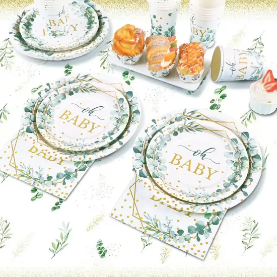 Sage Green Baby Shower Plates and Cups and Napkins Sets {5}