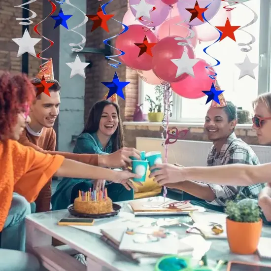 Red Blue Silver Star Hanging Swirl Decorations (Pack of 15) {4}