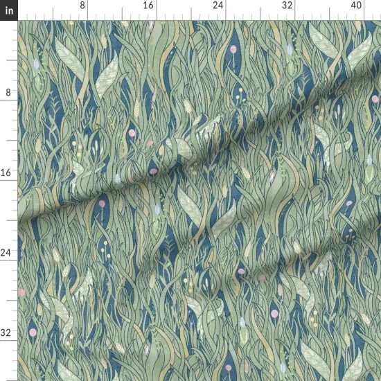 Various Fabrics by the Yard or Fat Quarter Wild Grasses Plants Nature Blue Green Vintage Wilderness Mid Century Rustic Antique Meadows Fields Beautiful Custom Printed Fabric by Spoonflower {1}