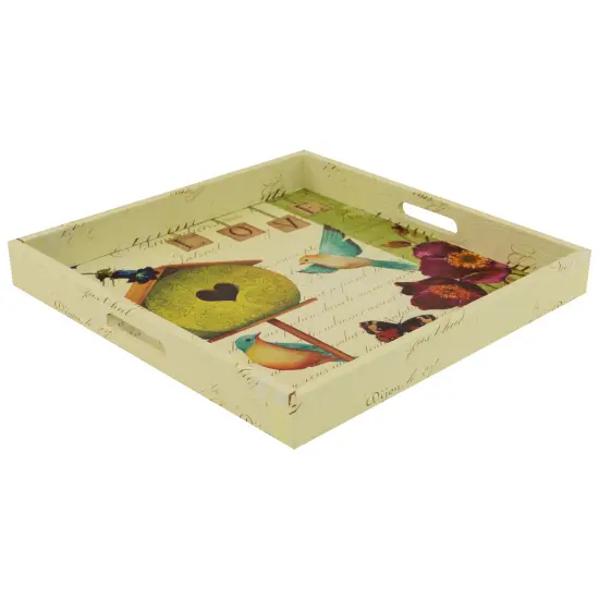 Northlight Set of 3 Yellow and White Birdhouse in Garden Square Serving Trays 16" {6}