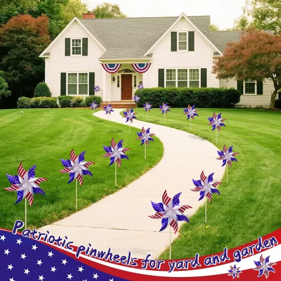 Reflective Patriotic Pinwheels 4th of July Decorations 12 Pack Red White and Blue {3}