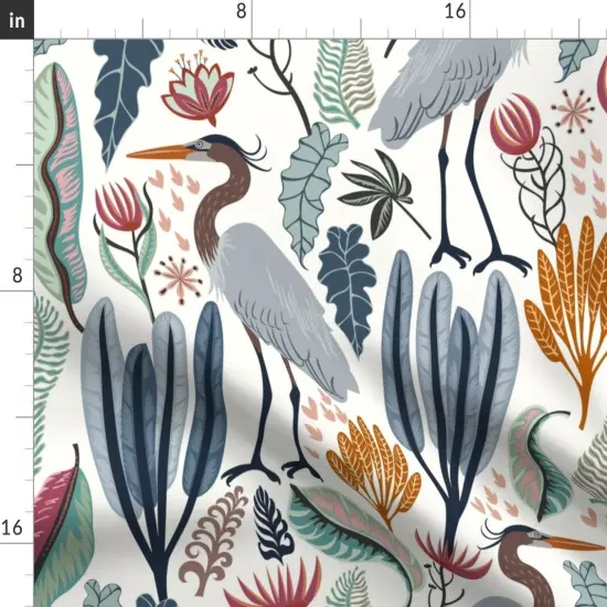 Various Fabrics by the Yard or Fat Quarter Heron Botanical Large Scale Cranes Marshland Habitat Custom Printed Fabric by Spoonflower {2}