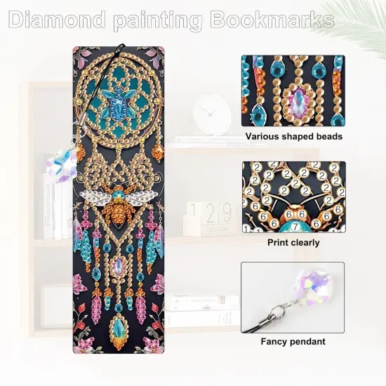 4pcs 5D Diamond Art Painting Bookmarks with Crystal Pendant {3}