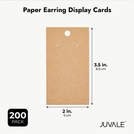 200-Pack Kraft Paper Earring Display Cards for Hanging Earrings, Studs, Bulk Jewelry Cards for Retail, Trade Show, Boutique, Small Business Packaging (3.5x2 in) Brown {3}