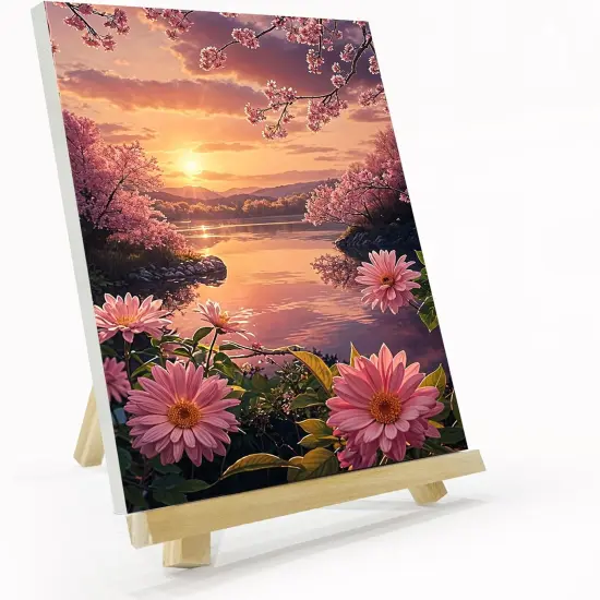 Sunset Paint by Number with Easel, Adult Paint by Number Kits (8 x 12 Inch) {1}