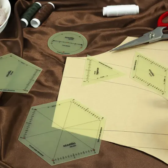 Kearing&reg; 5 Piece Hot Hem Ruler Template Set for Sewing, Patented Heat Resistant Non-Slip Hot Ironing Ruler 1/4&Prime; Seam Allowance and Marking Points, 2 Inches {6}