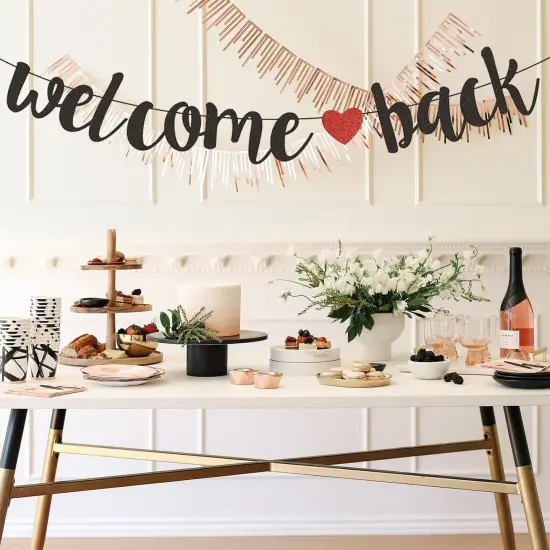 Welcome Back Banner Black Back to School Decorations Hanging Banner {3}