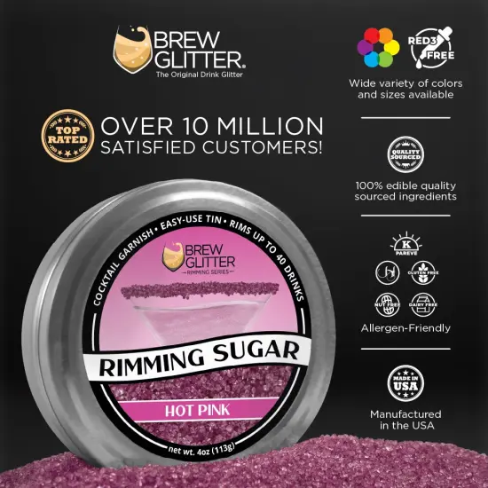 Brew Glitter - Hot Pink Rimming Sugar (4oz, 1x Bar Tin) Cocktail Garnish for Mixed Drinks & Refreshment {2}