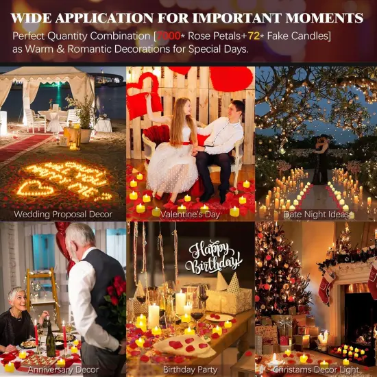 7000 Pieces Artificial Rose Petals with 72 Pcs Flameless LED Candles {2}