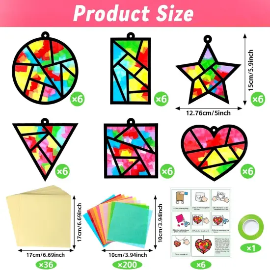 36 Set Geometric Shapes Suncatcher Crafts for Kids(Colorful) {2}