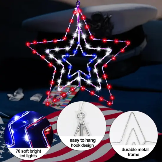 14.2In 4th of July Patriotic Star Lights Decorations, Red White and Blue {2}