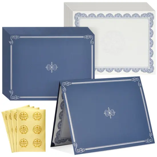 72 Piece Navy Blue Certificate Holders Kit - Includes 24-Pack Covers, Letter-Size Certificate Paper, Gold Foil Seals for Graduation, Student Awards, Employee Recognition {1}