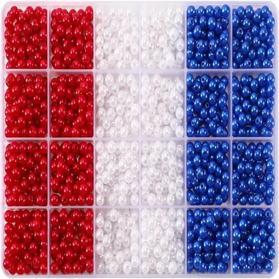 1200 Pcs 6mm Red White Blue Plastic Beads {1}