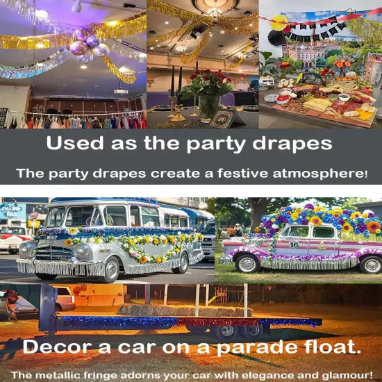 120 Inches - 4pack Foil Fringe Garland Metallic Wall Hanging Drapes(Silver) {5}