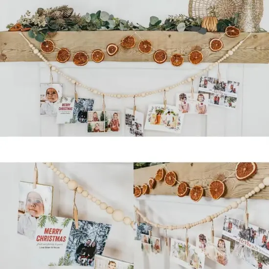 2PCS Hanging Photo Display Wall Decor, Boho Wooden Bead Garland Photo {3}
