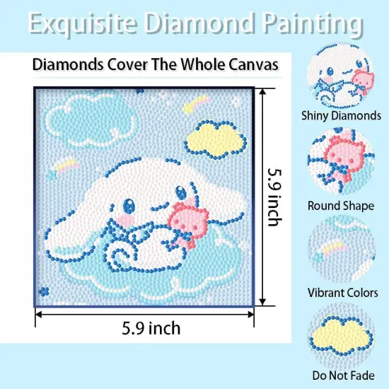 Cute 5D Diamond Art Kits with Wooden Frame,(Big Ear) {2}