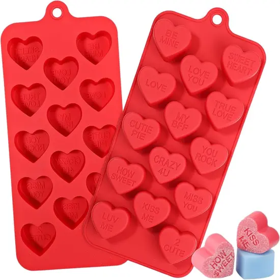 Hearts with Words Silicone Mold Flexible Candy, Chocolate & Jelly Mold with Romantic Messages {5}