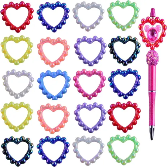 24pcs Acrylic 3D Hollow Heart Focals Beads {1}