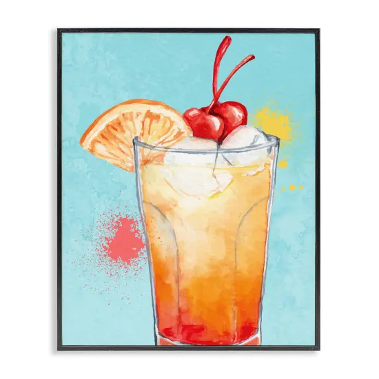 Stupell Industries Fruity Cocktail on Blue Framed Giclee By Kim Allen {1}