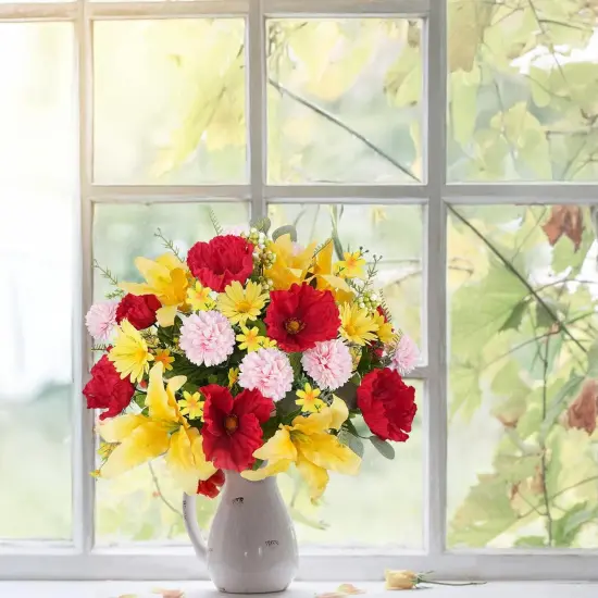 2 Bunches 18.5" Spring Silk Yellow Artificial Flowers (Lily Poppy) {4}