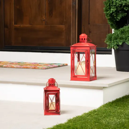 Northlight Mission Style Metal Candle Lanterns 12.25" - Red - Set of 2 {1}