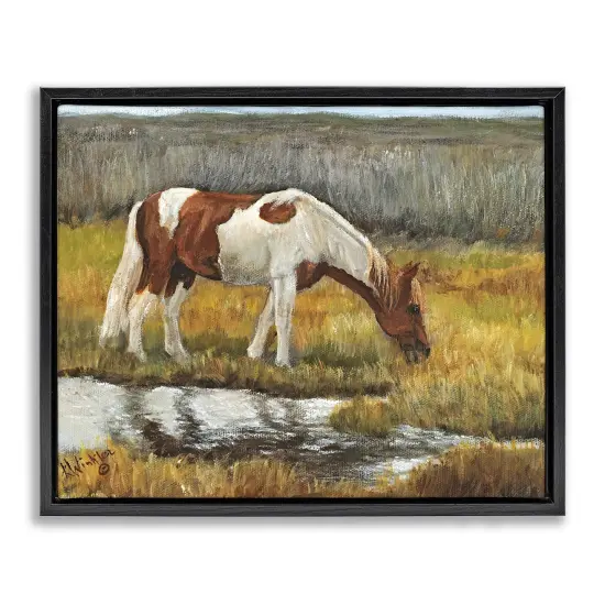 Stupell Industries Horse Drinking Water by Stream Floating Frame By Kathy Winkler {1}