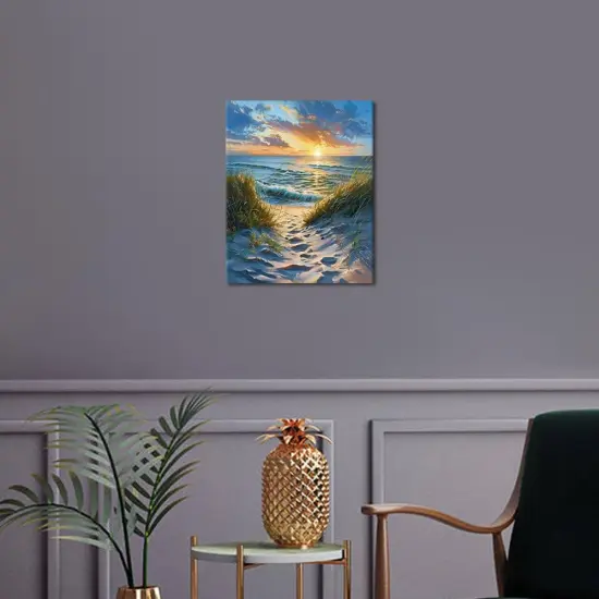 DIY Paint by Numbers for Adults - Beach Scene with Sunrise, Abstract Canvas Wall Art, 16x20 Inch {2}