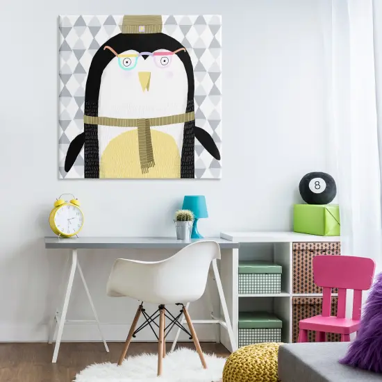 Stupell Industries Cozy Penguin on Geometrics Canvas By Carla Daly {2}