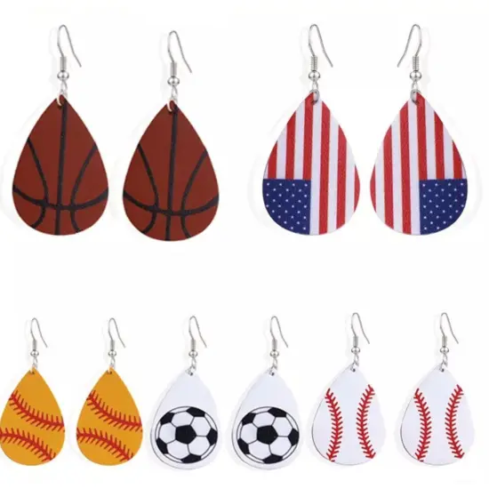 Waterdrop Leather Earrings Boho Hook Drop Dangle Jewelry Baseball 3 {3}