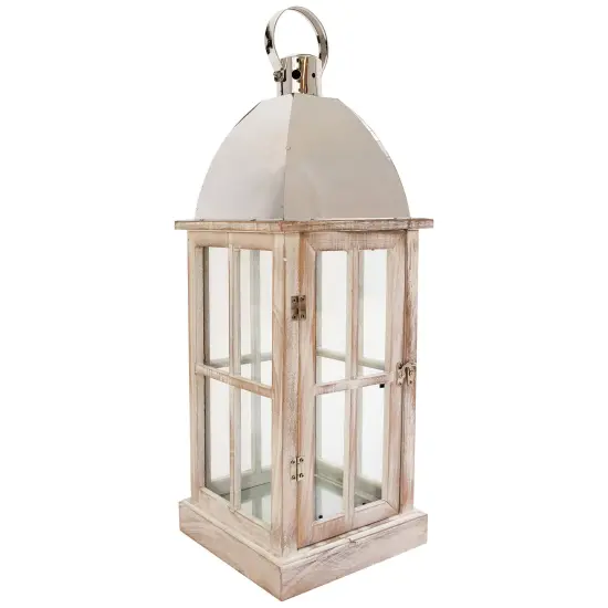 Northlight Antique Style Wooden Candle Lanterns - 21.5" - White and Silver- Set of 2 {7}