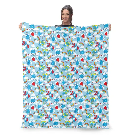 Smurfs Silk Touch Sherpa Throw Blanket Rainbow Smurfs {2}
