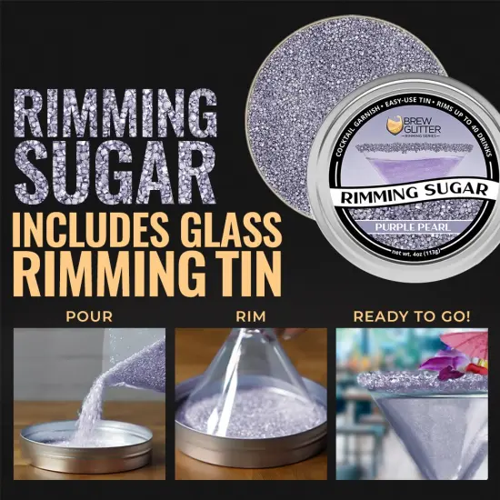 Brew Glitter - Purple Pearl Rimming Sugar (4oz, 1x Bar Tin) Cocktail Garnish for Mixed Drinks & Refreshments {3}