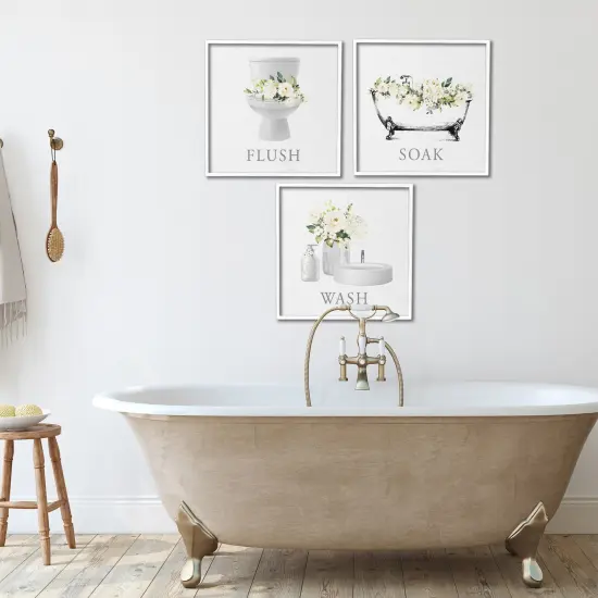 Stupell Industries Flush Soak Wash Bathroom Rules 3pc Framed Giclee Set By Lettered and Lined {2}