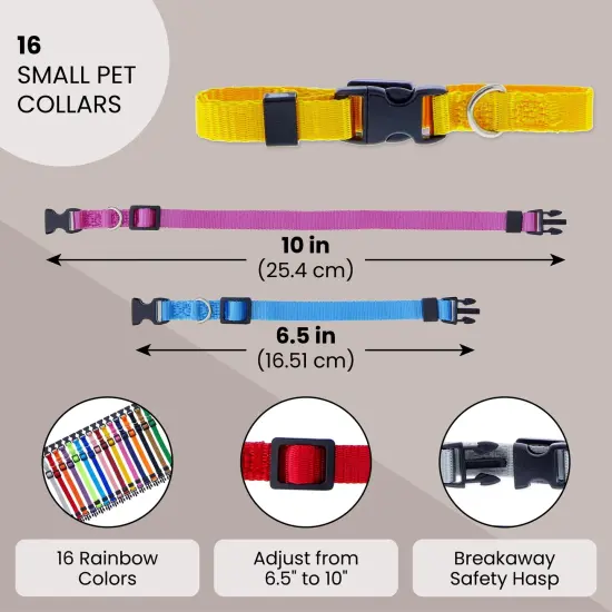 16 Pack Puppy Collars for Litter - Adjustable Breakaway Dog Snap ID Collars for Small Pets, Soft Nylon Whelping Collars, 16 Rainbow Colors (6.5-10in) {2}